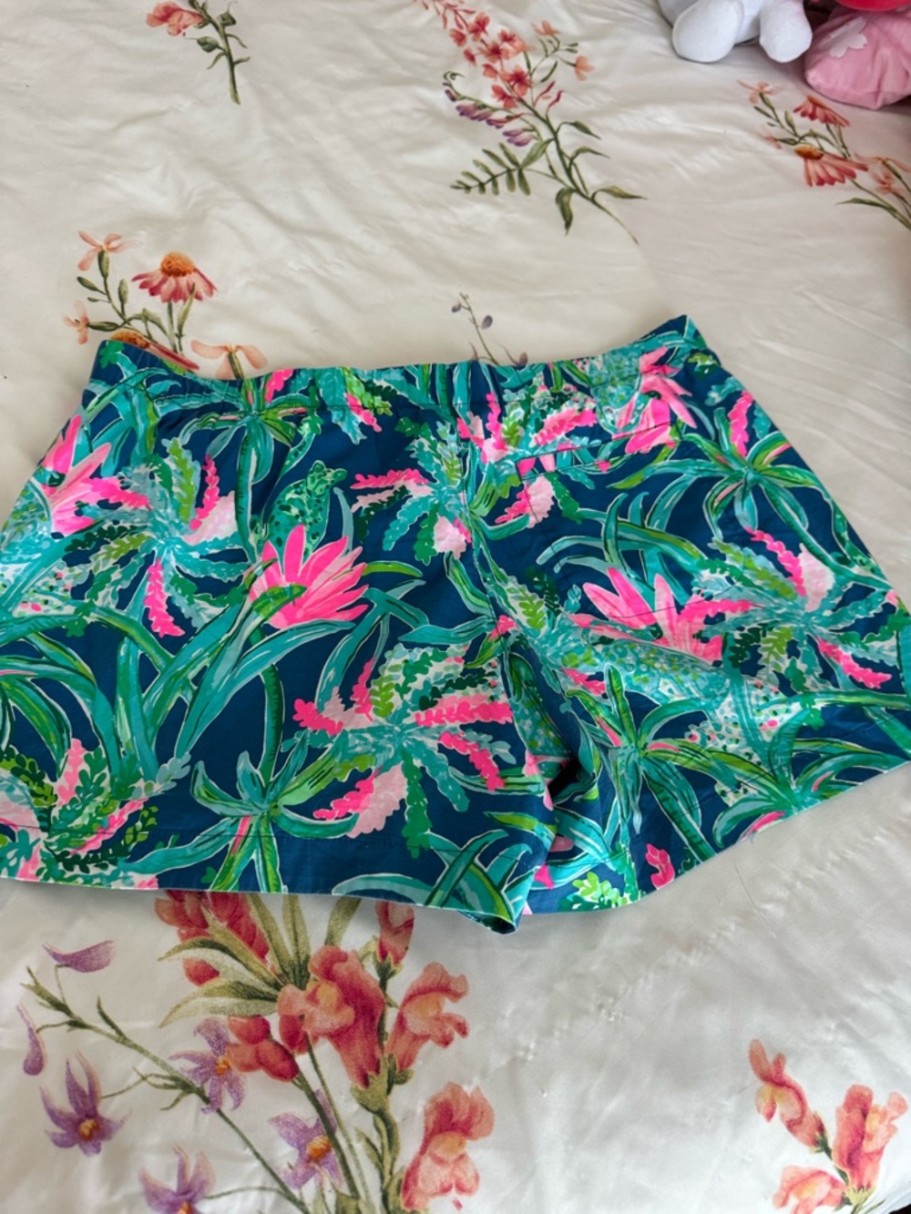 Lilly Pulitzer Callahan Ocean View Tropical Floral Shorts in Teal & Pink size L